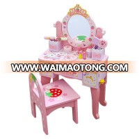 2019 Amazon High Quality Mini Furniture Girl Makeup Set With Accessories Wooden Pink Dressing Table Role Pretend Play Toy