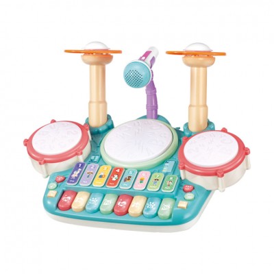 5 in 1 Musical Instruments Toys,Kids Electronic Piano Keyboard Xylophone Drum Toys Set with Light 2 Microphone Learning Toys